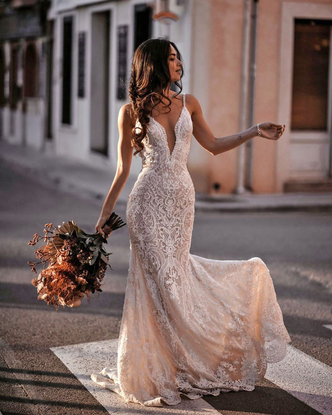 most pinned wedding dresses with spaghetti straps full lace beac -galialahav