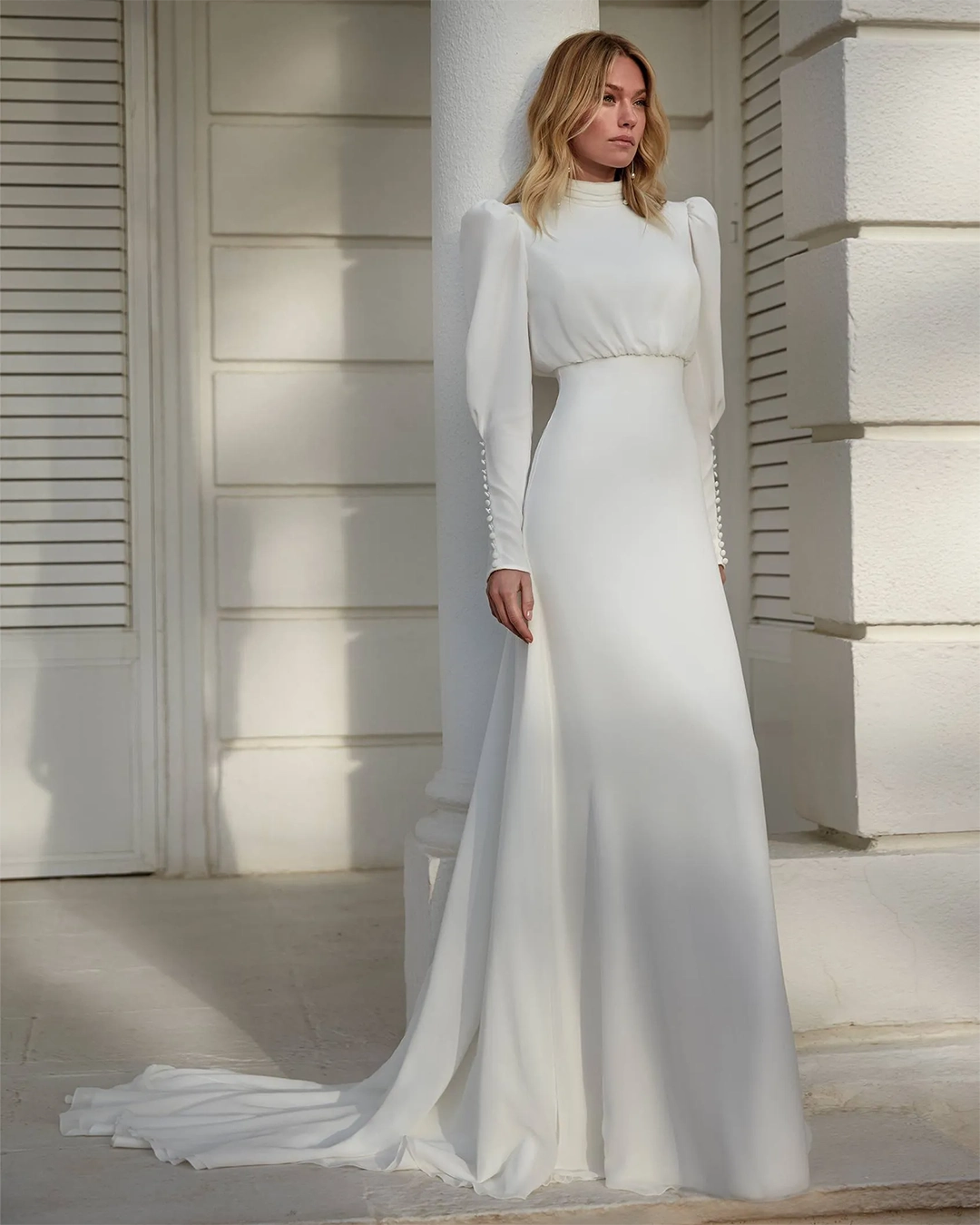 spring wedding dresses simple with long sleeves high neck sanpatrick