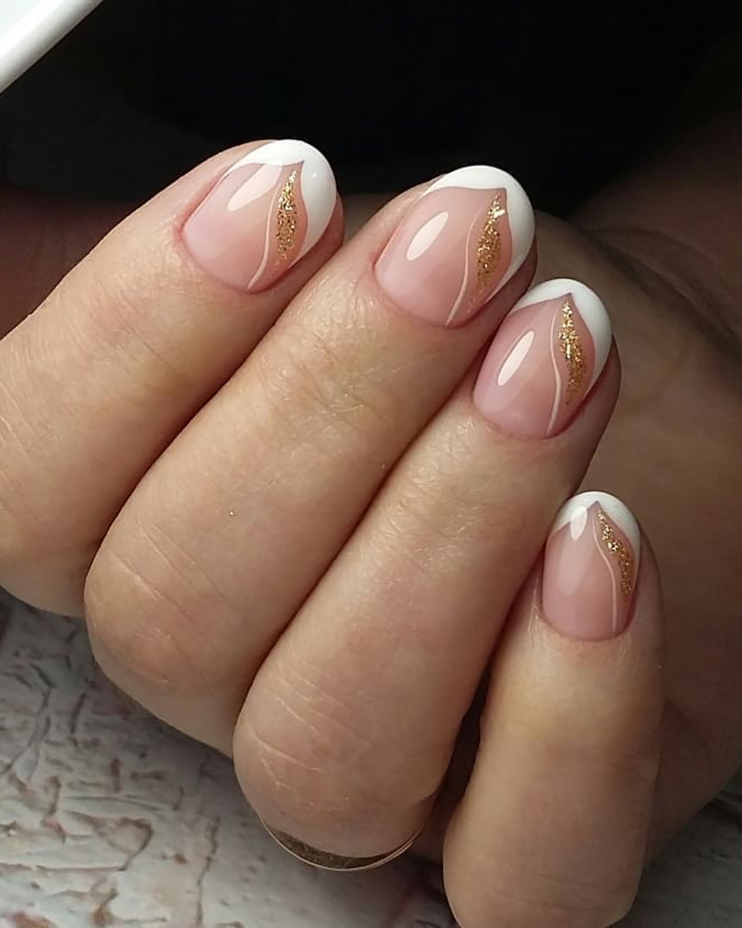 vintage wedding nails elegant french mani with gold vektro__nailart