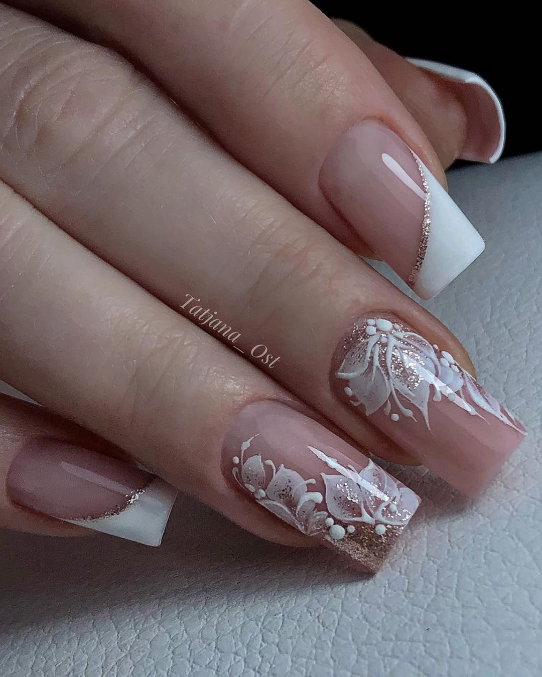 vintage wedding nails elegant french with lace tatjana_ost