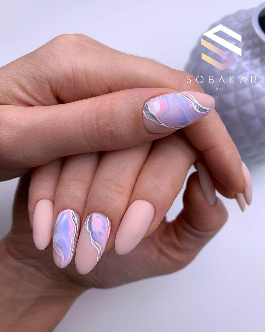 wedding nails bridal shower pink and blue abstract design sobakar_nails
