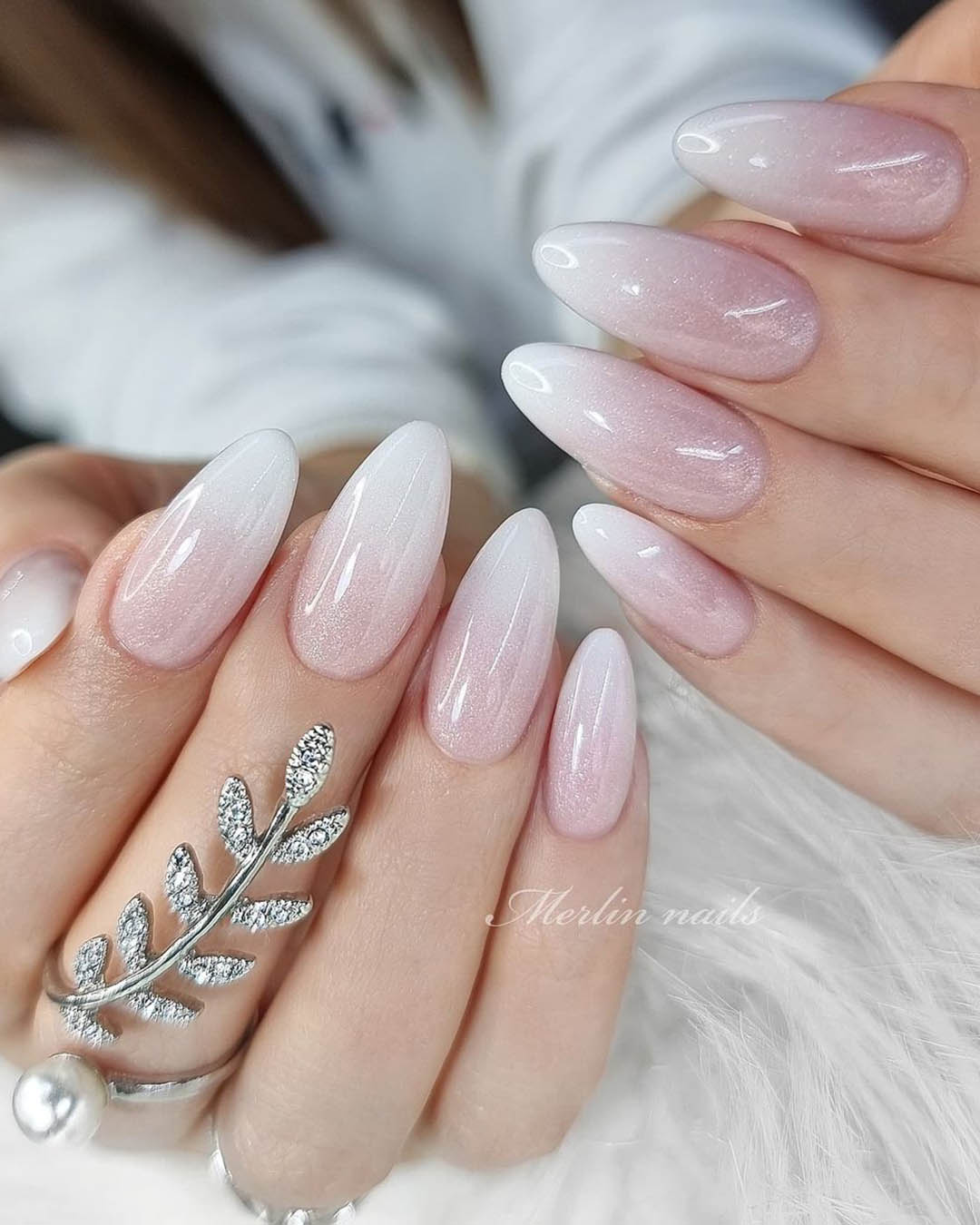 wedding nails with glitter light nude pink ombre merlin_nails