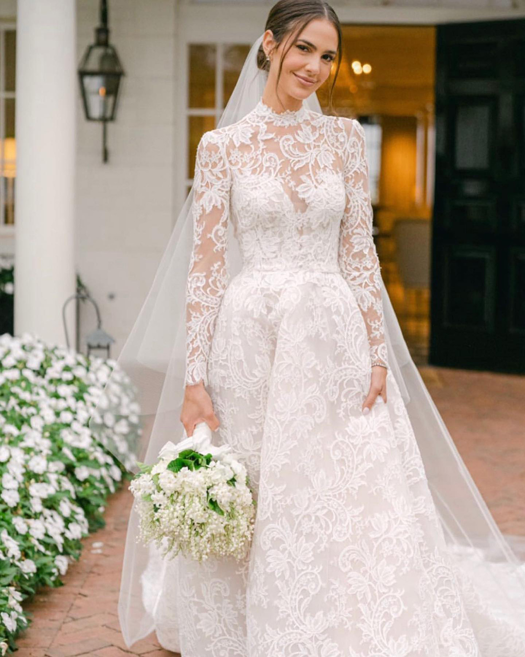 a line wedding dresses lace with long sleeves high neckline monique