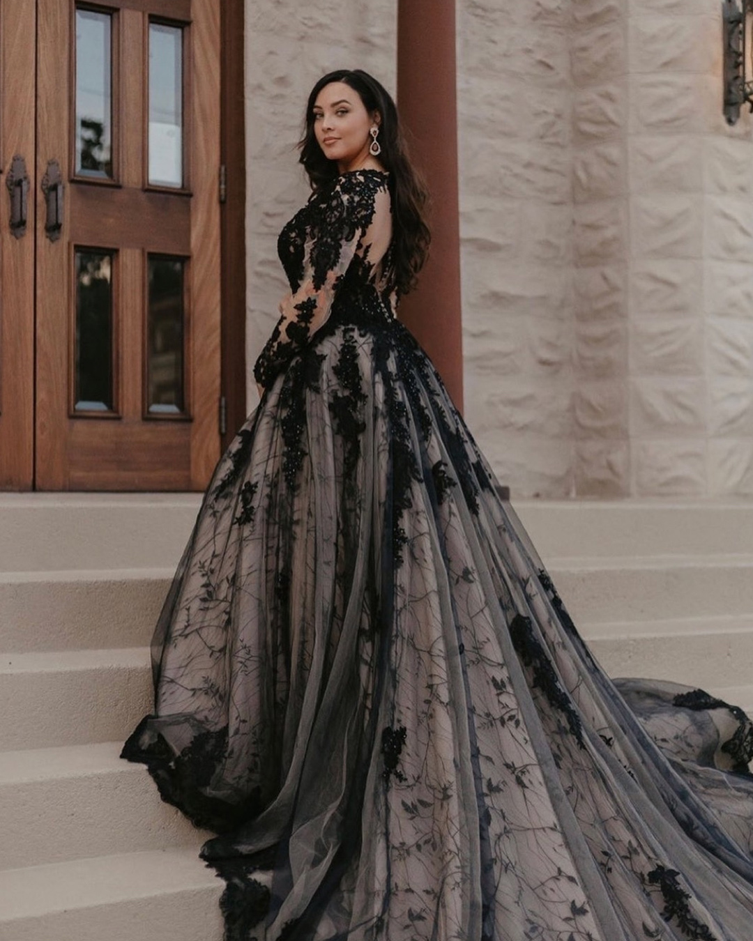 black wedding dresses lace with sleeves ball gown martinthornburg