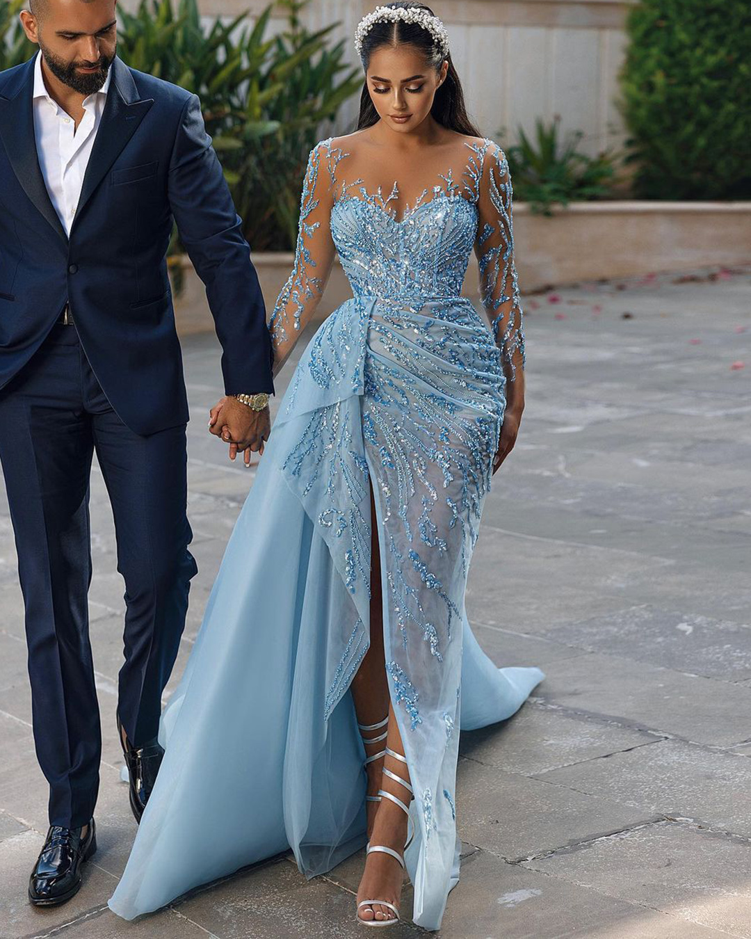blue wedding dresses sexy with slit sweetheart neckline saidmhamad