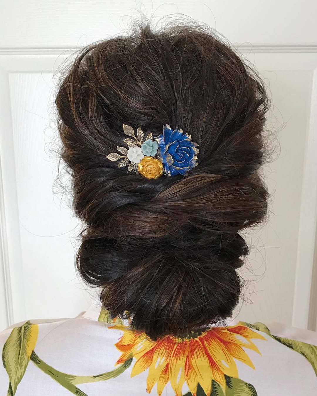 bridal hair pins colored blue yellow flowers krystlewaiviohair