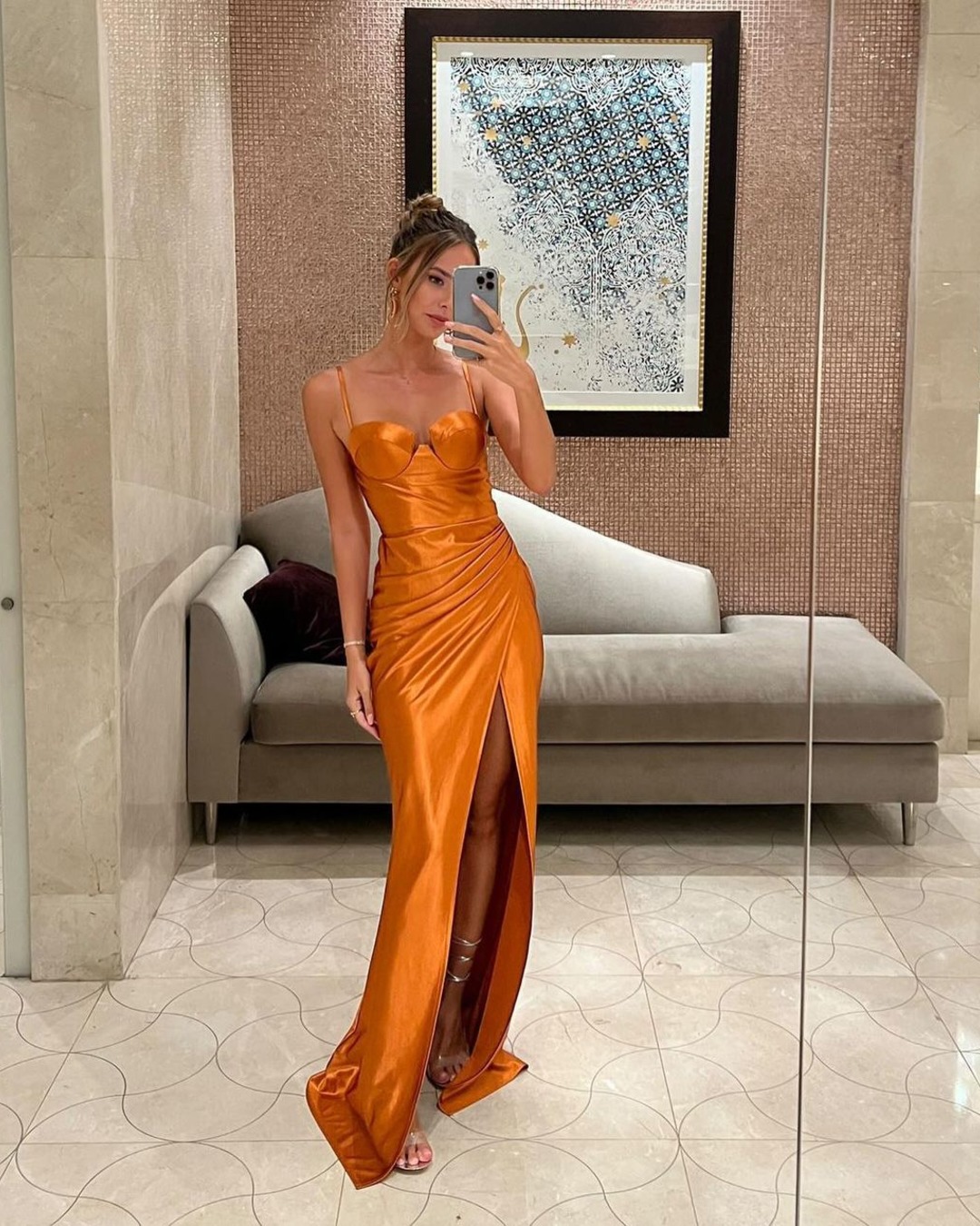 burnt orange bridesmaid dresses long