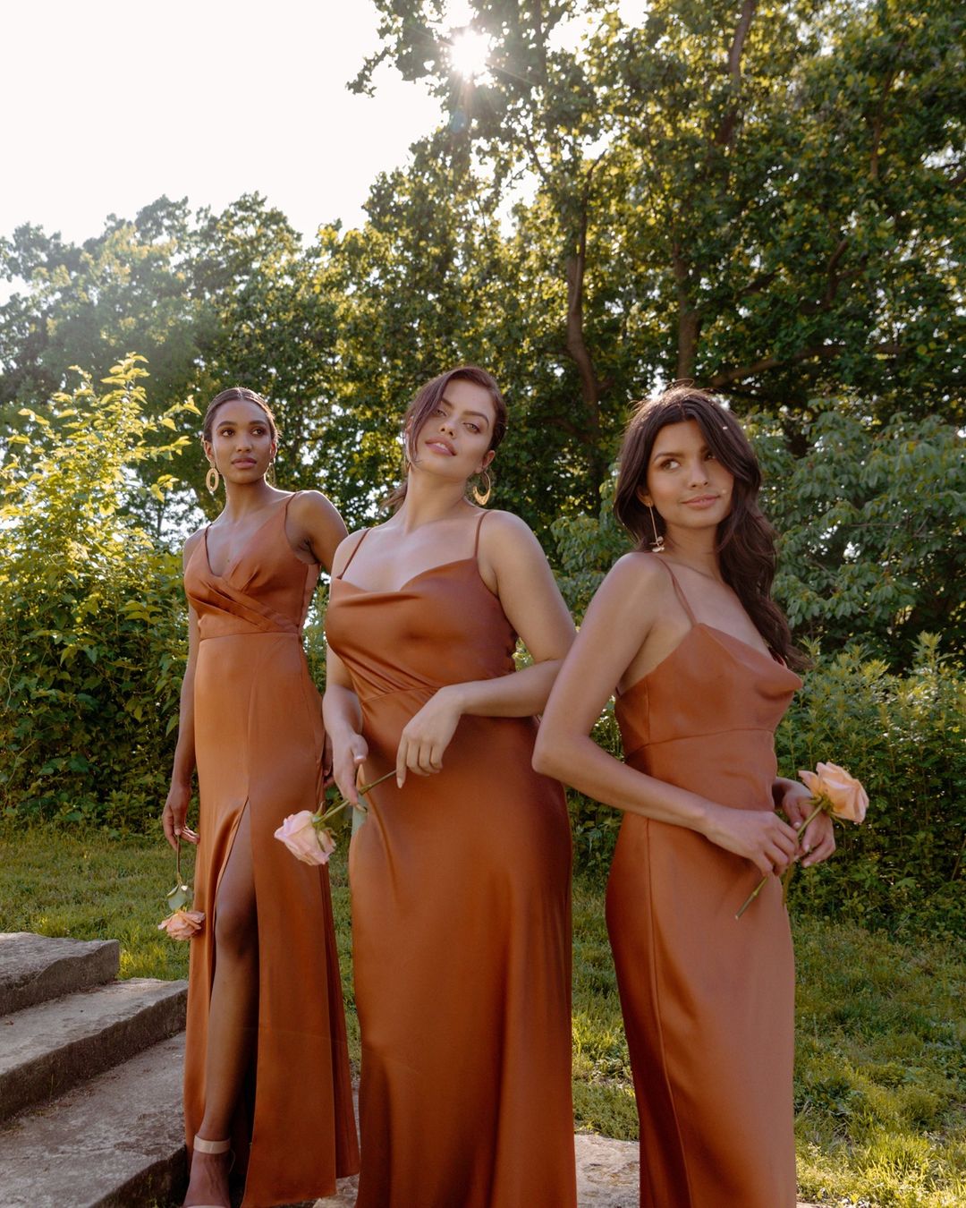 burnt orange bridesmaid dresses satin
