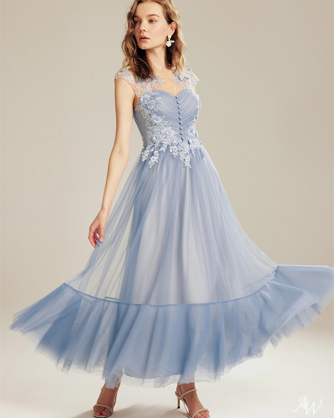 colourful wedding dresses tea length blue with white lace awbridal