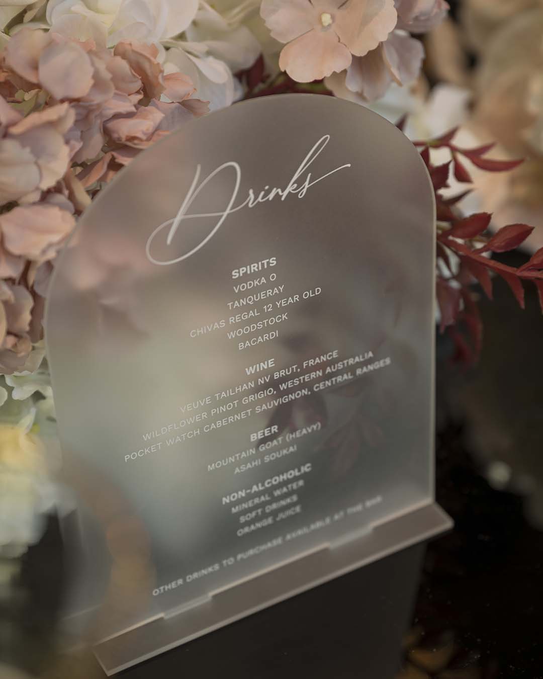 real wedding tayler and jayden bar menu