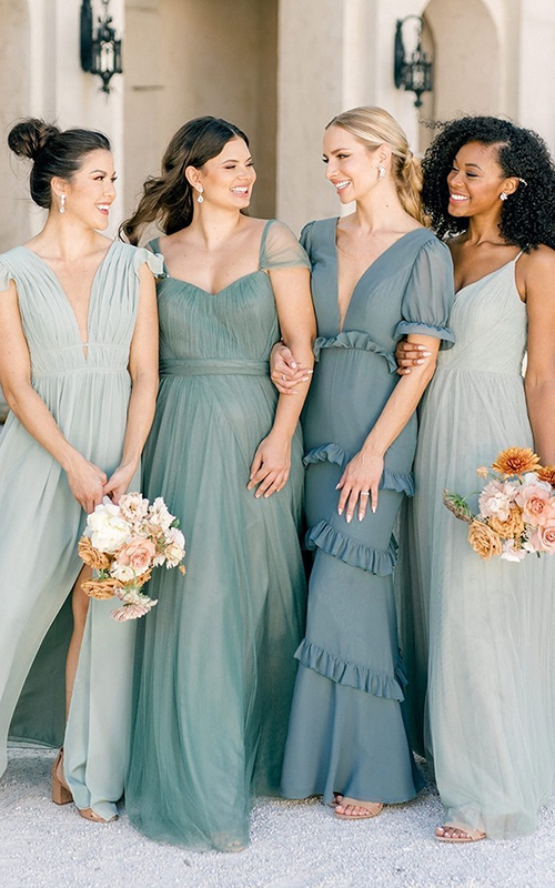Blue And Green Bridesmaid Dresses