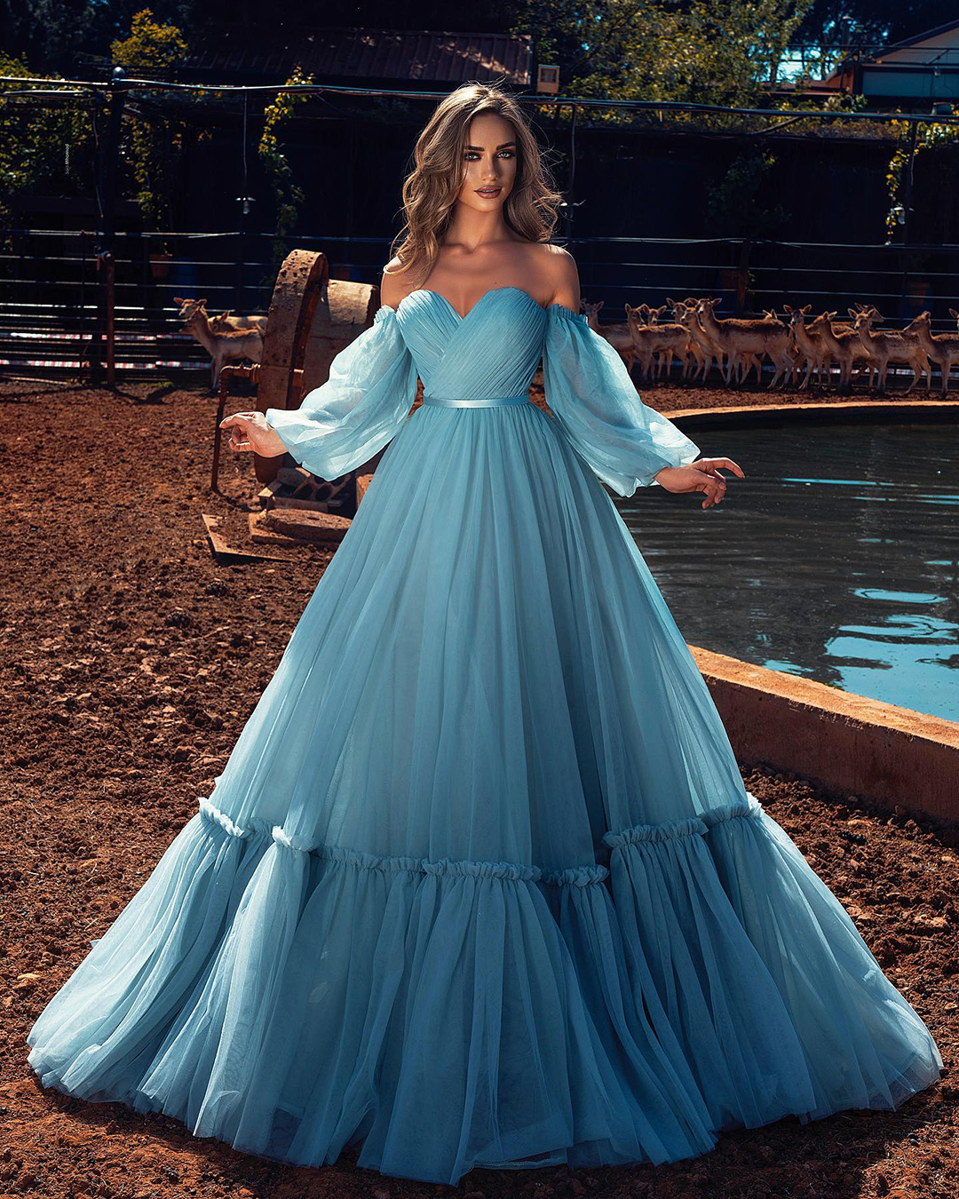 sky blue wedding dresses off the shoulder sleeves ball gown said mhamad