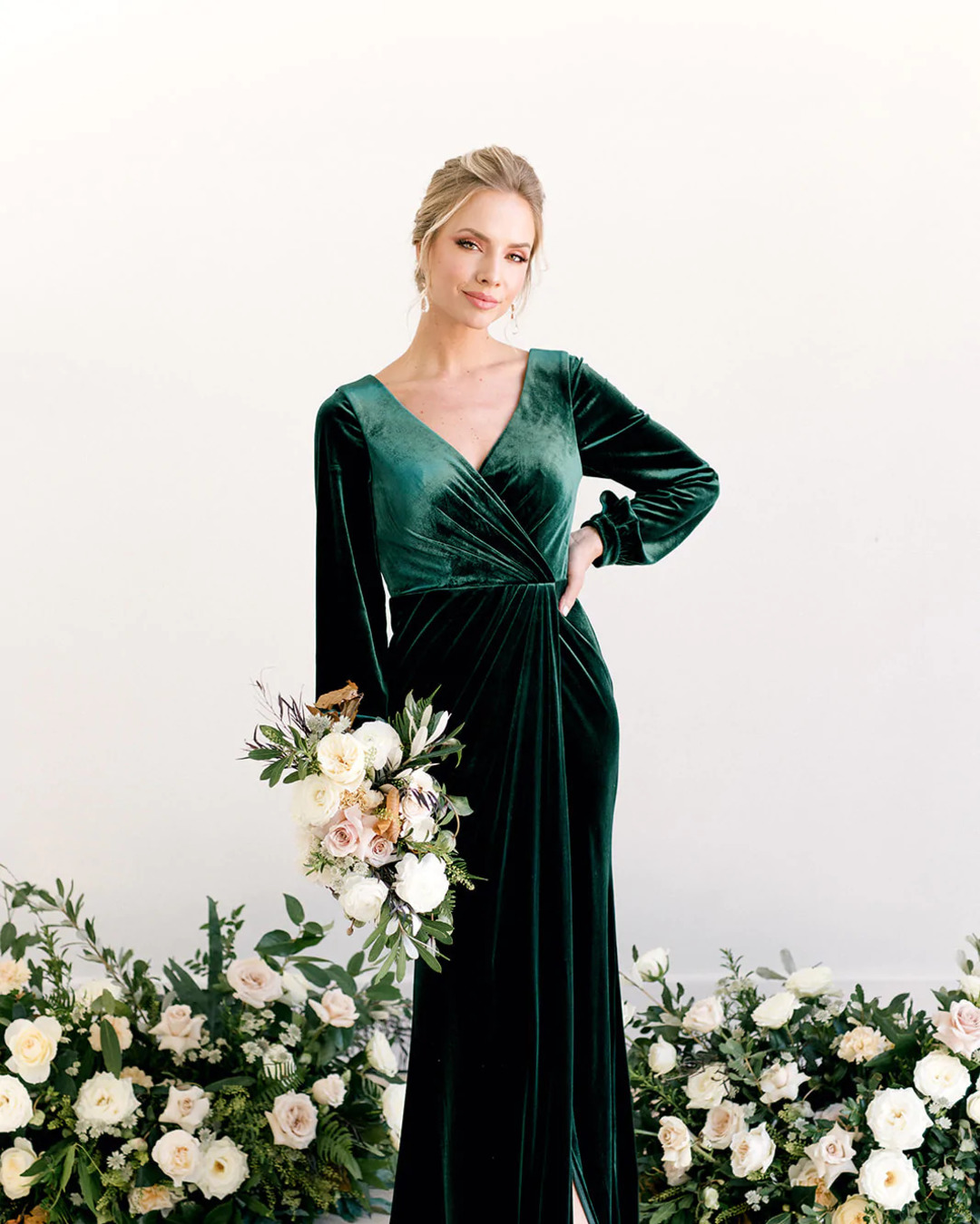 velvet bridesmaid dresses green