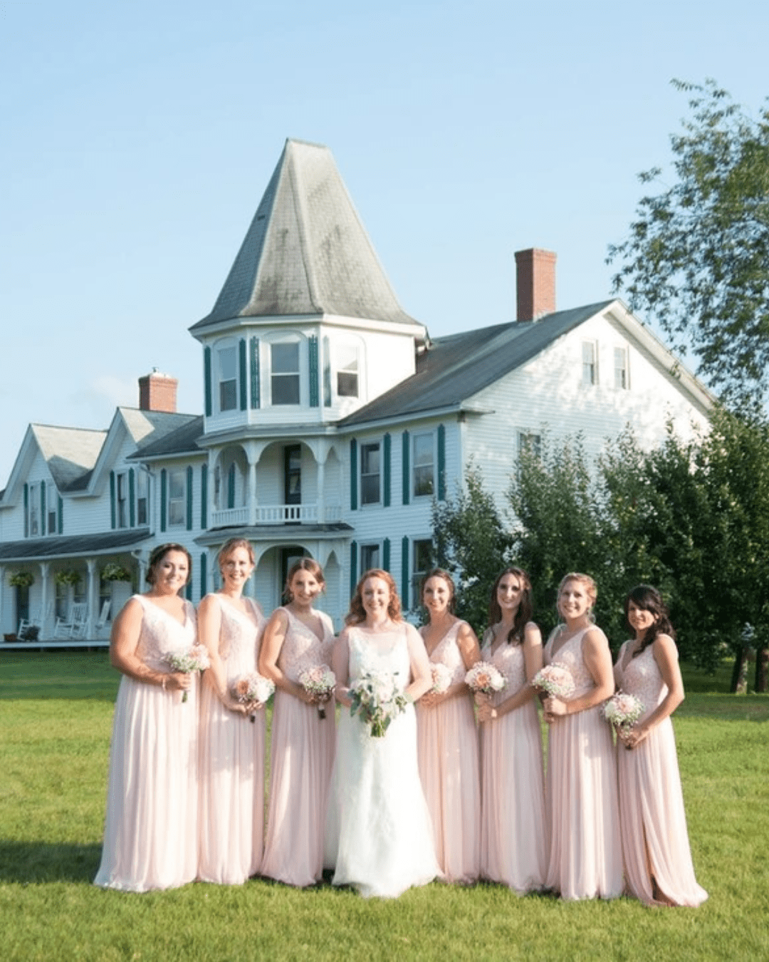 best wedding venues in new england bride and bridesmaids in pink dresses