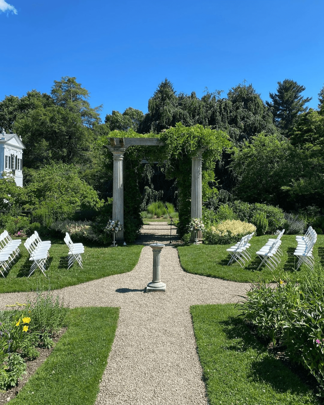 best wedding venues in new england greenery yard and column arch