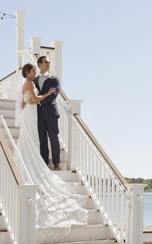 best wedding venues in new england newlyweds on the stairs