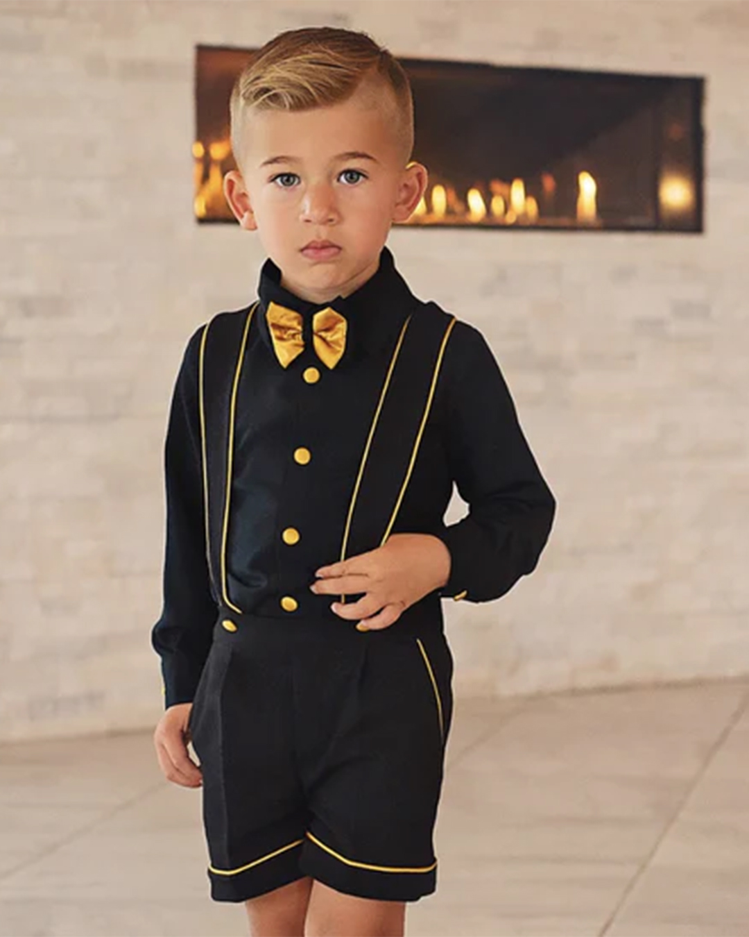 black ring bearer outfit with bow tie gold itty bitty