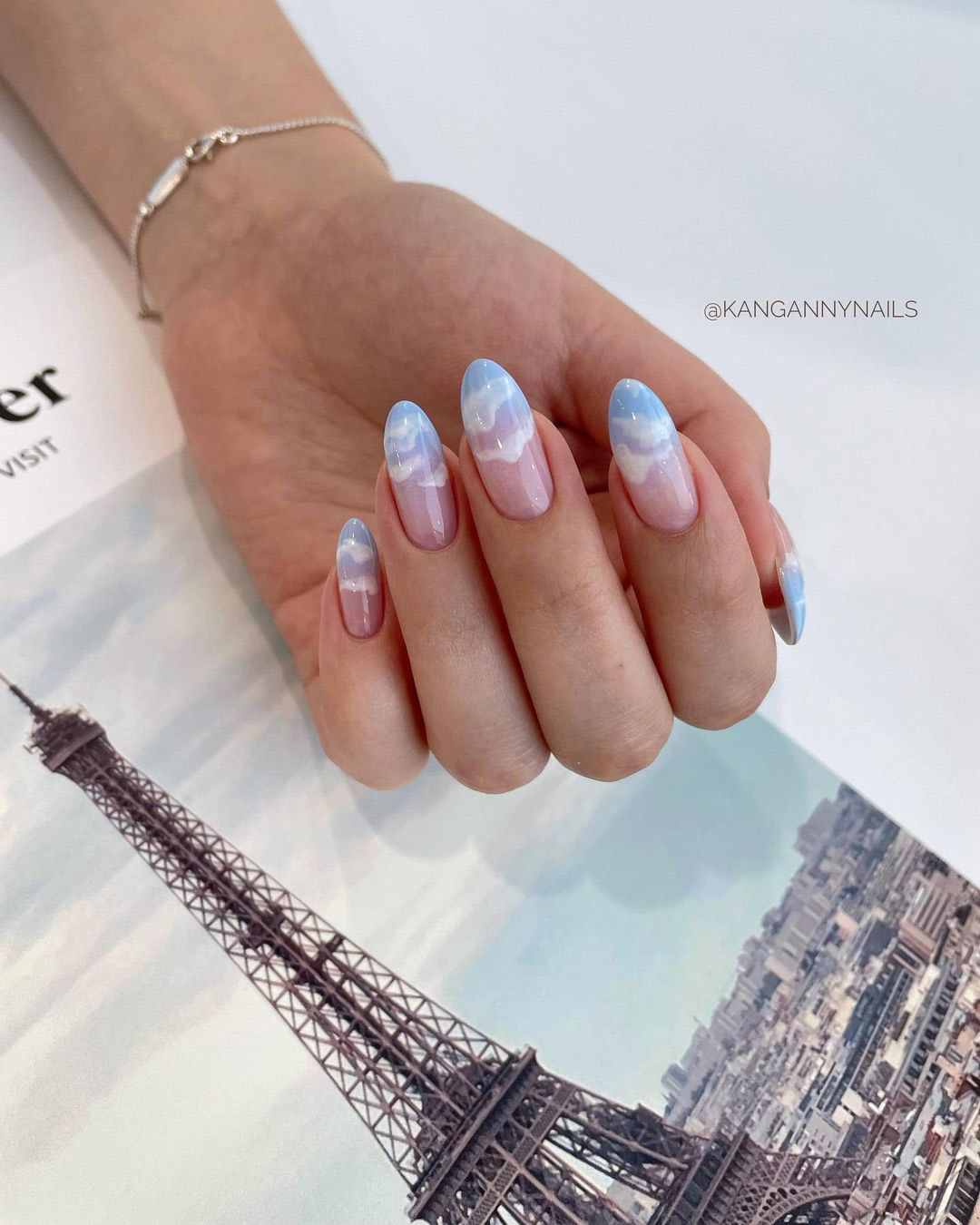 blue wedding nails light gradient with clouds kangannynails