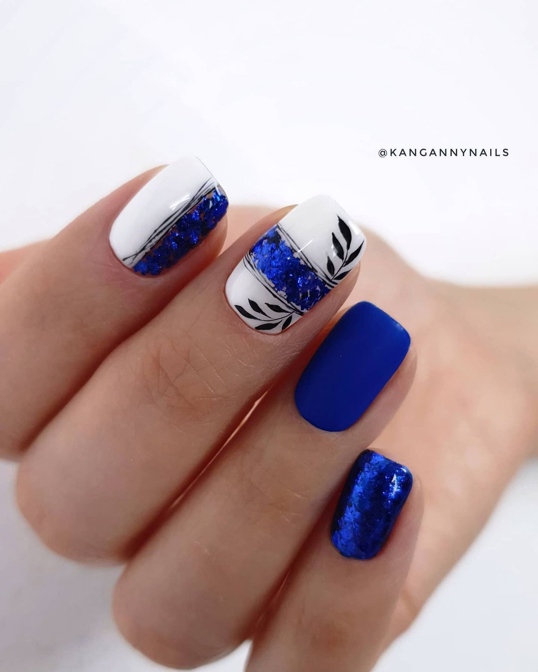 blue wedding nails royal glitter and white kangannynails