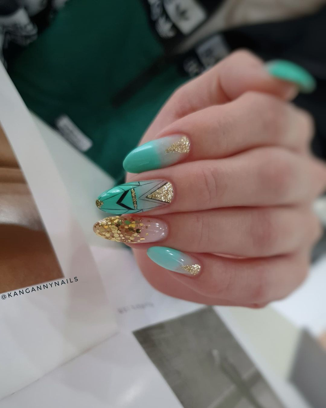 blue wedding nails tiffany with gold kangannynails