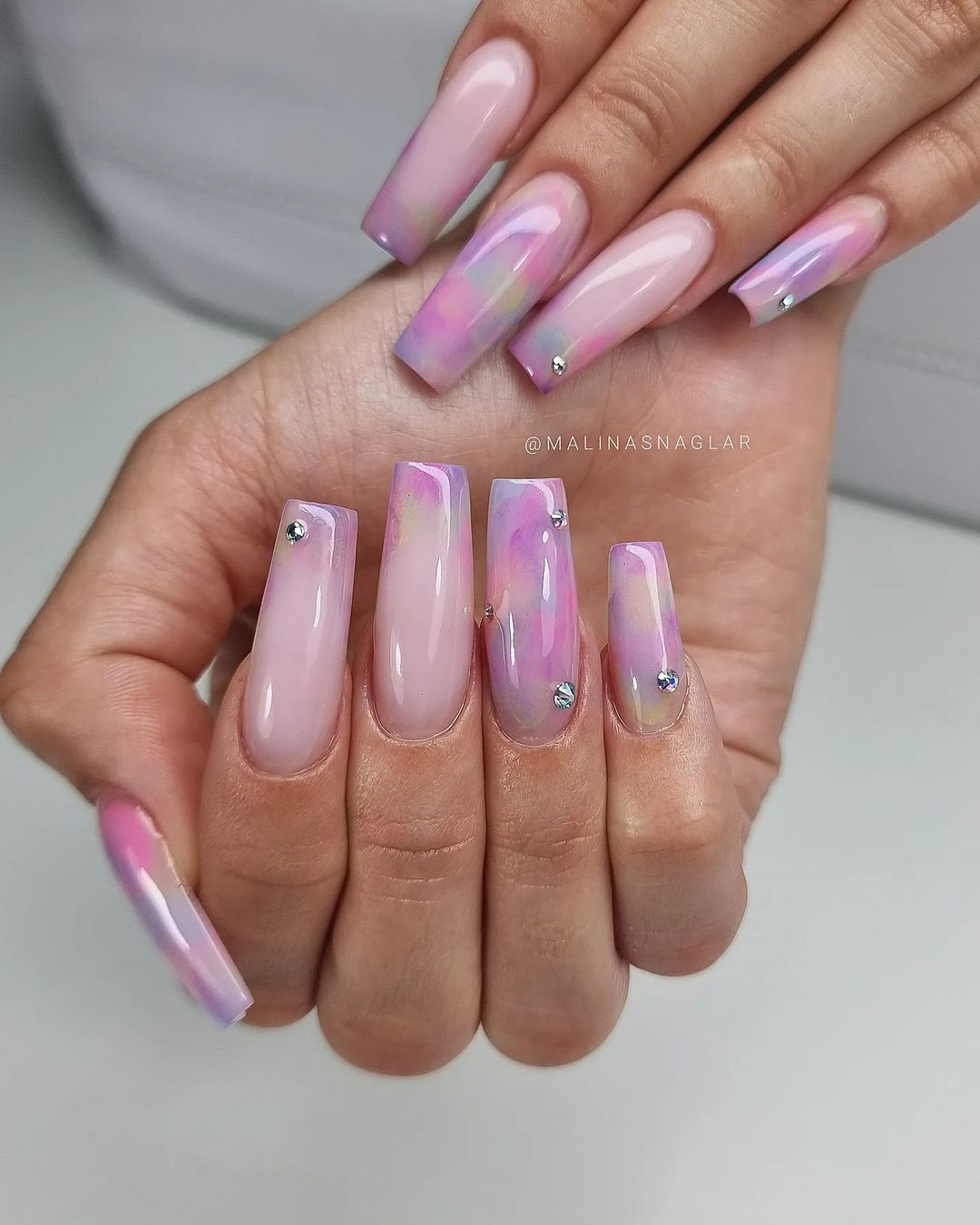 coffin wedding nails acrylic long lilac pink malinasnaglar