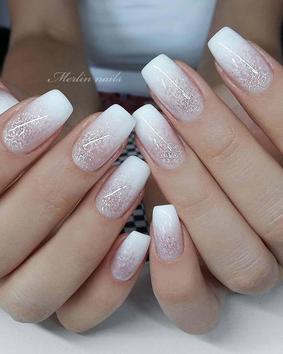 coffin wedding nails short ombre with gloss merlin_nails