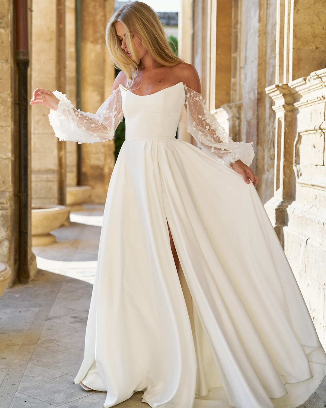 fall wedding dresses simple off the shoulder sleeves a line truvelle