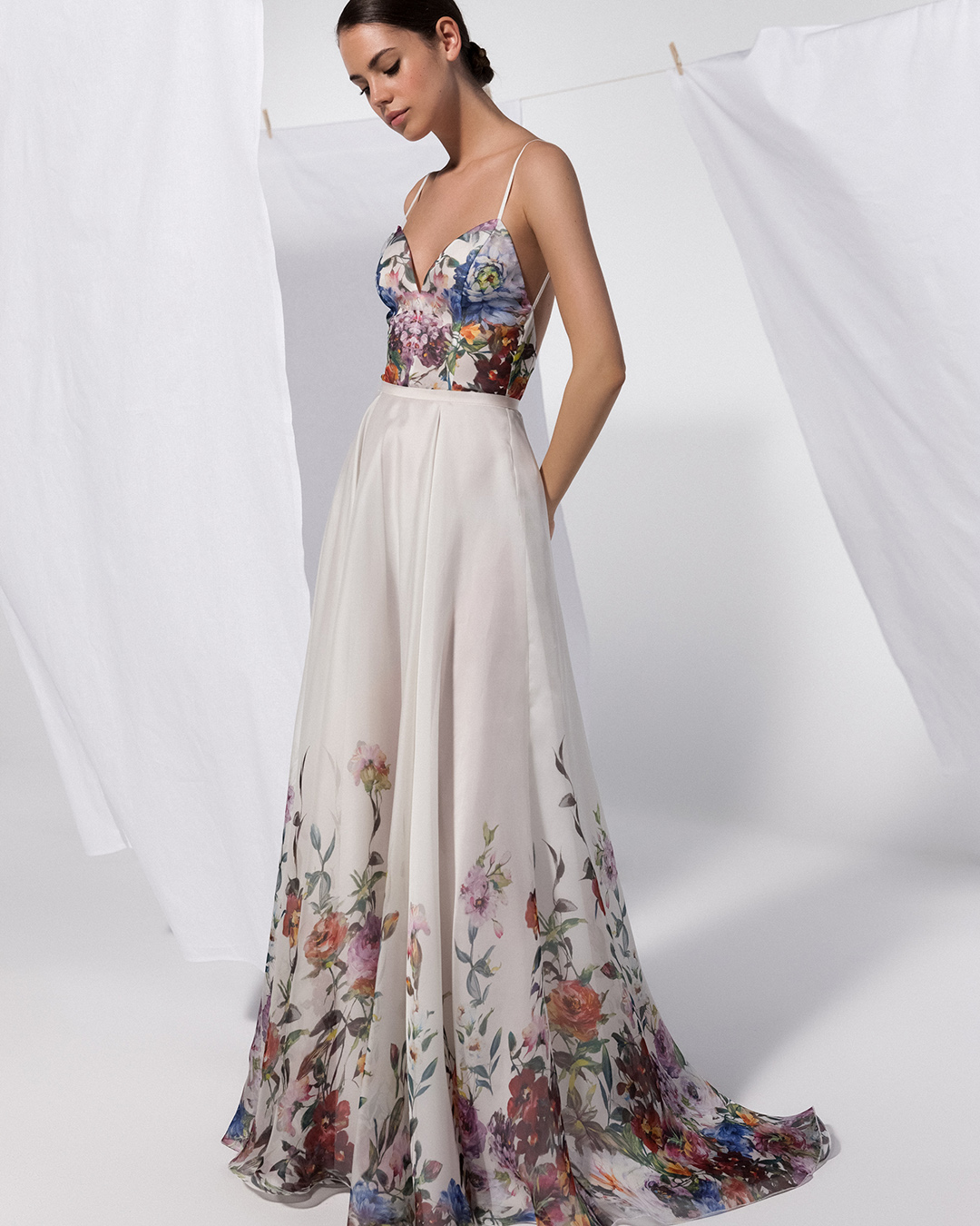 floral wedding dresses a line with spaghetti boho watercolor daalarna