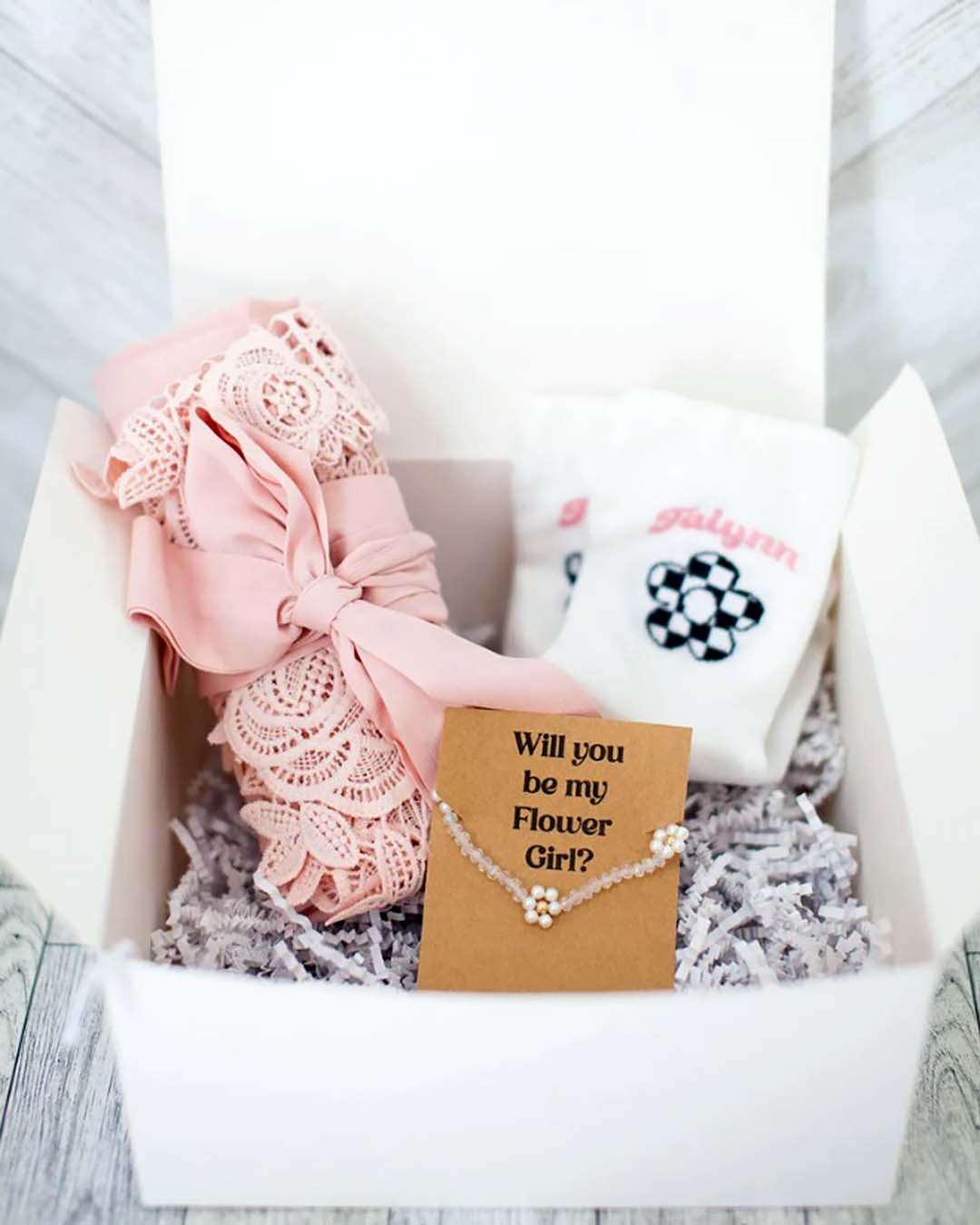 flower girl proposal gift box with lace robe
