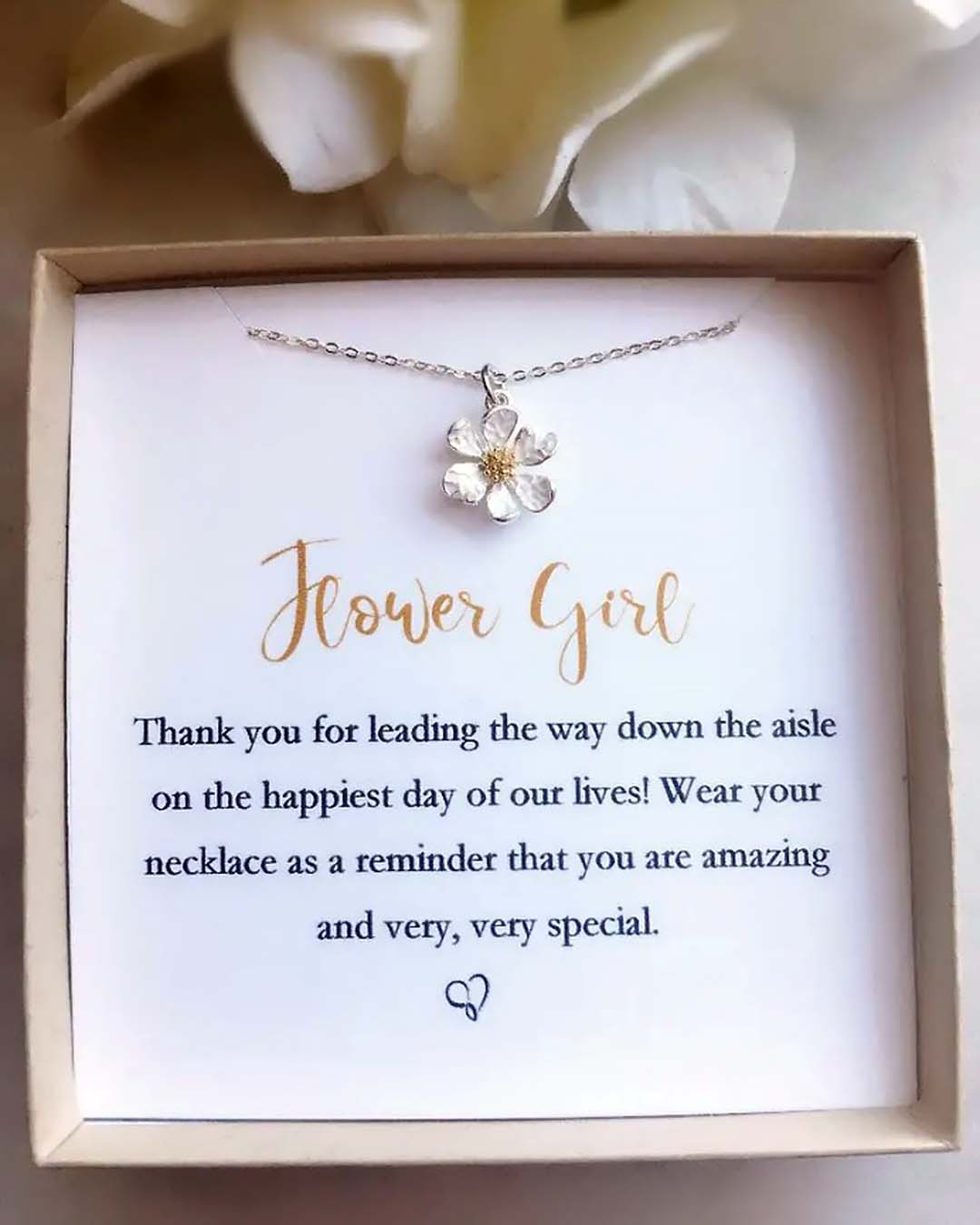 flower girl proposal with elegant necklace silver gold