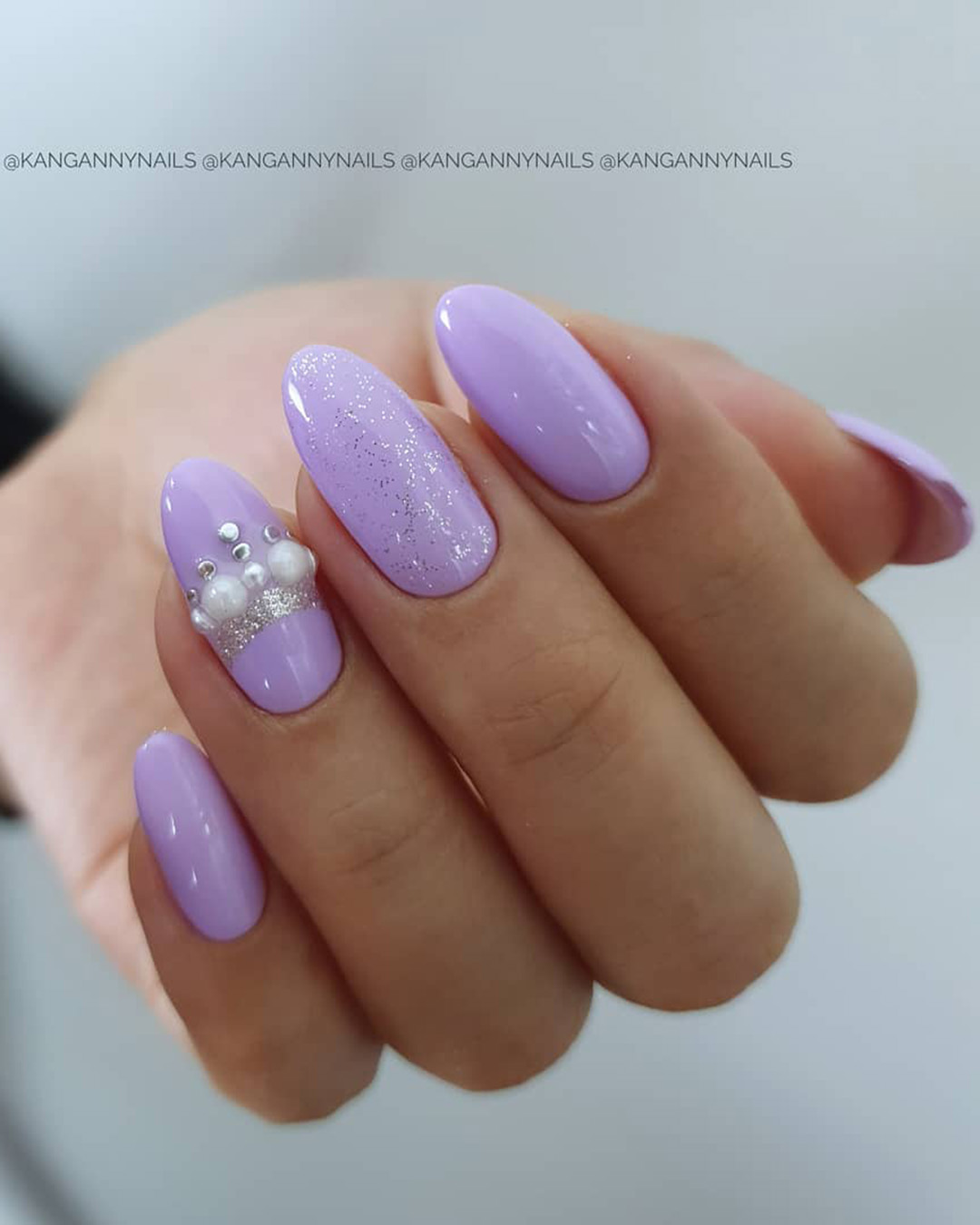 purple wedding nails glitter with white pearls kangannynails