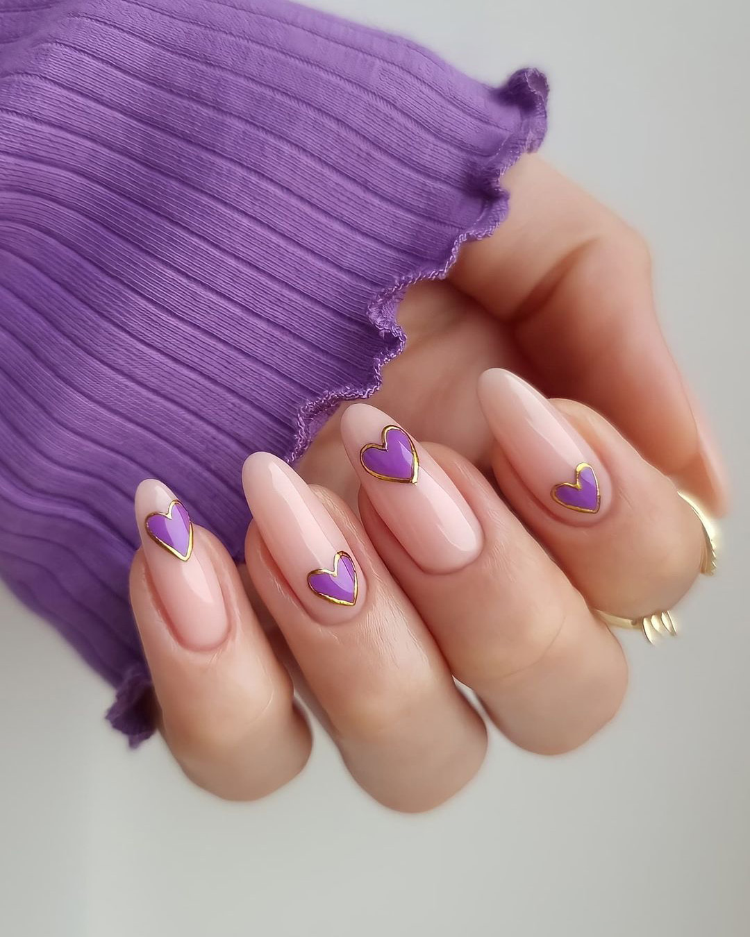 purple wedding nails long hude with hearts thehotblend