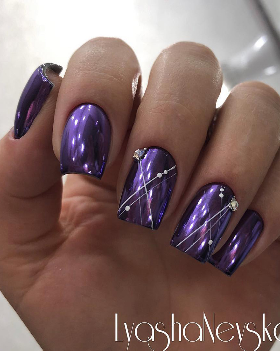 purple wedding nails sparkling dsrk idea lyasha_nevskaya