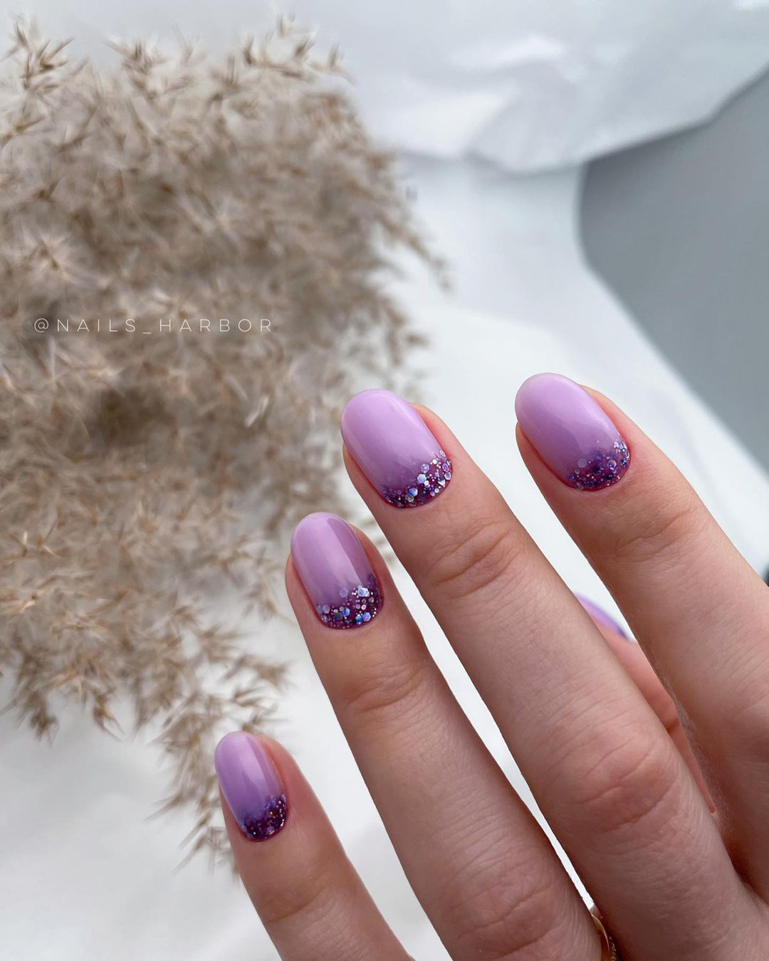 purple wedding nails with glitter ombre nails_harbor