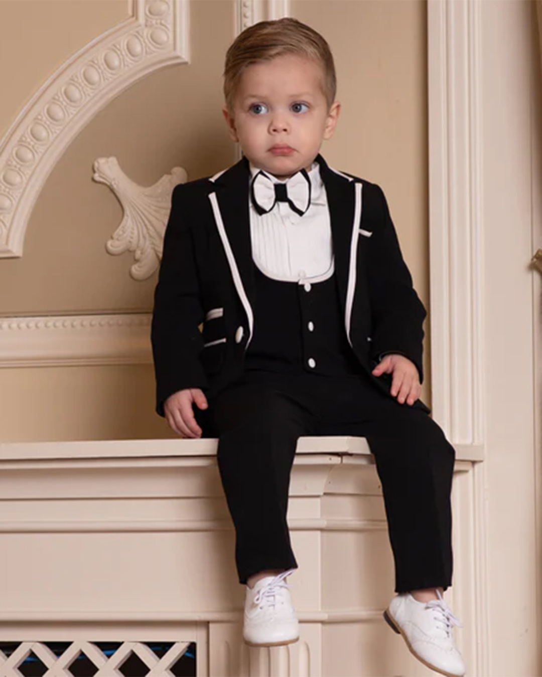 ring bearer outfit black bow tie with jacket toddler itty bitty
