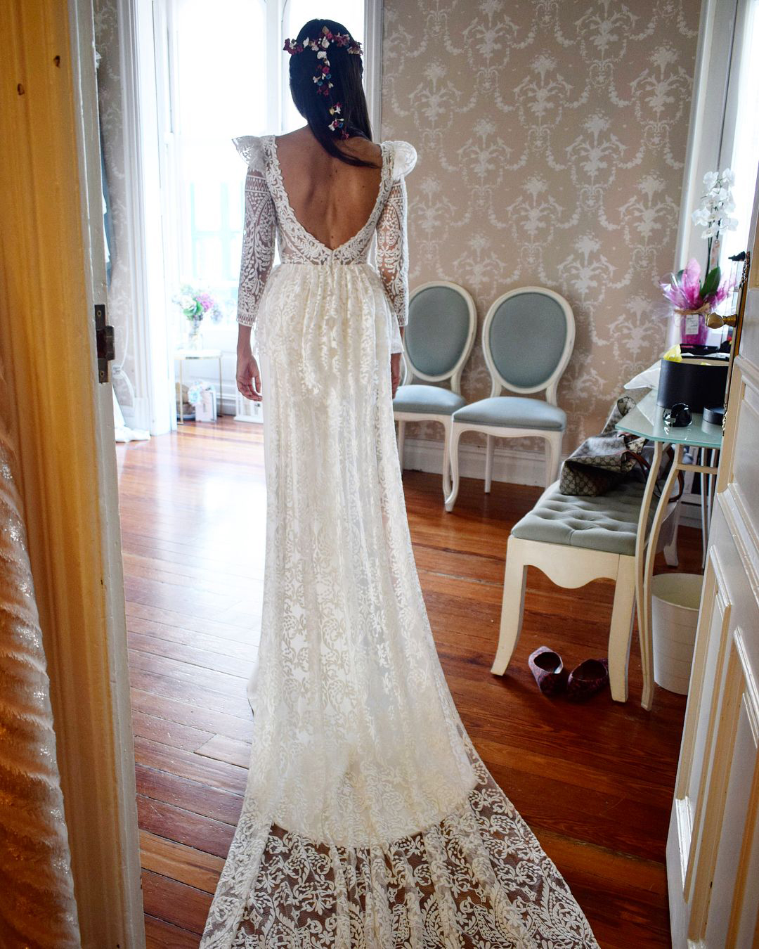 vintage inspired wedding dresses low back lace with sleeves boho alicia