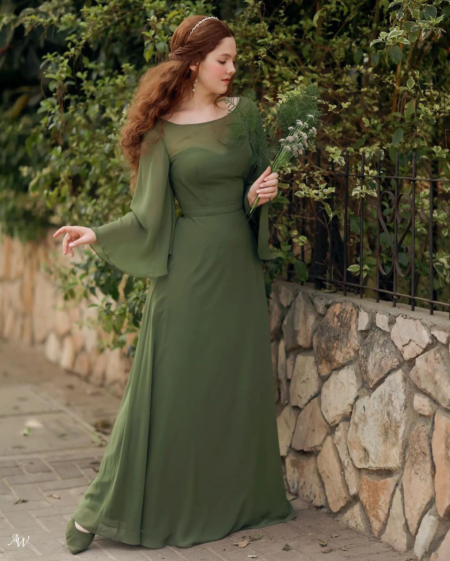 aw bridal dresses green simple with long sleeves flowy for mother of the bride