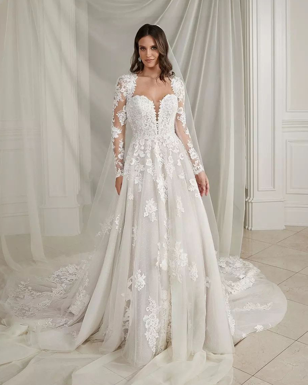 best wedding dresses a line with long sleeves lace sweetheart neckline justin alexander
