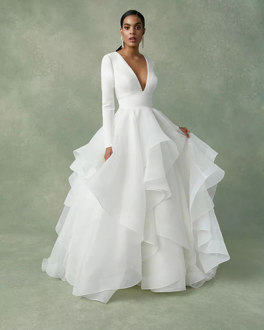 best wedding dresses ball gown with long sleeves ruffled skirt simple justin alexander