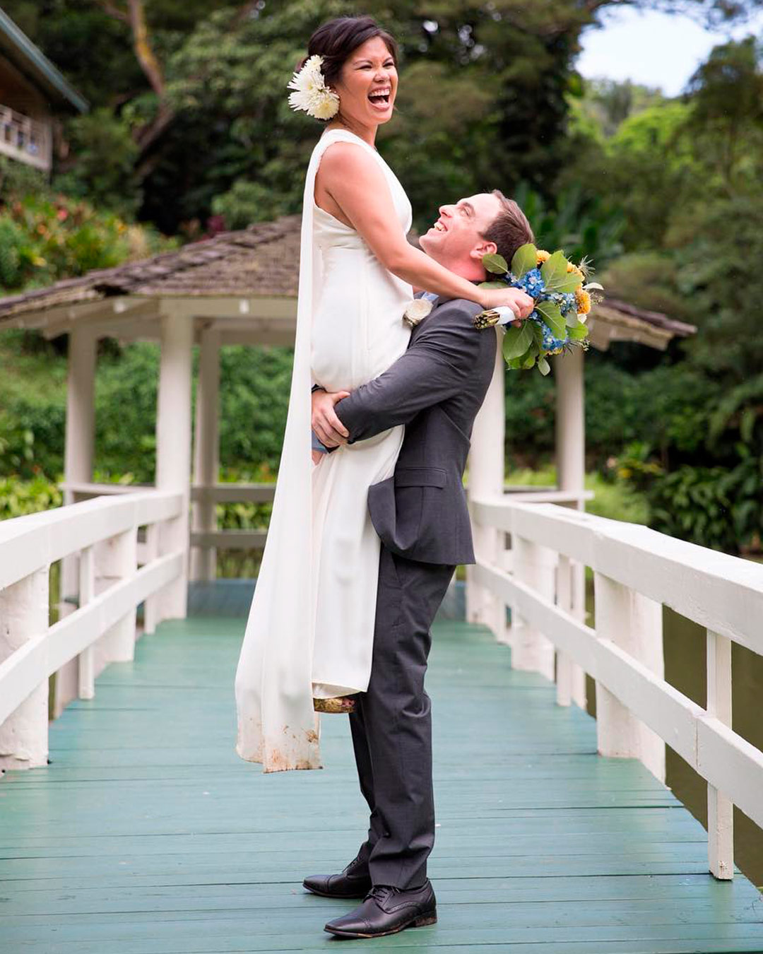 best wedding venues in hawaii trees bride groom smile