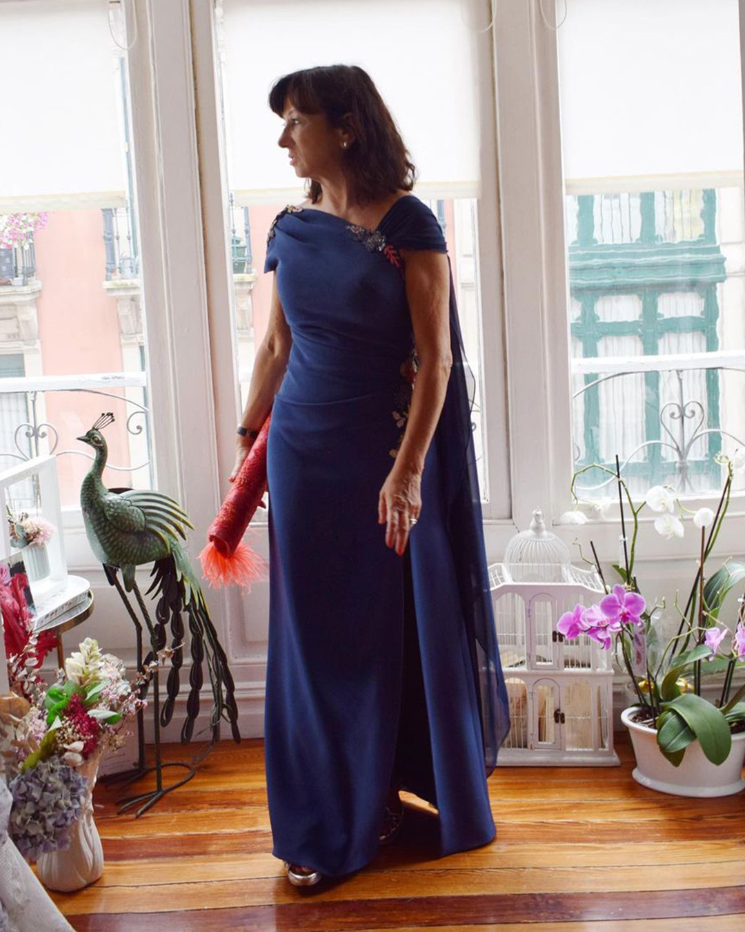 mother of the groom dresses navy long with cape aliciaruedaatelier