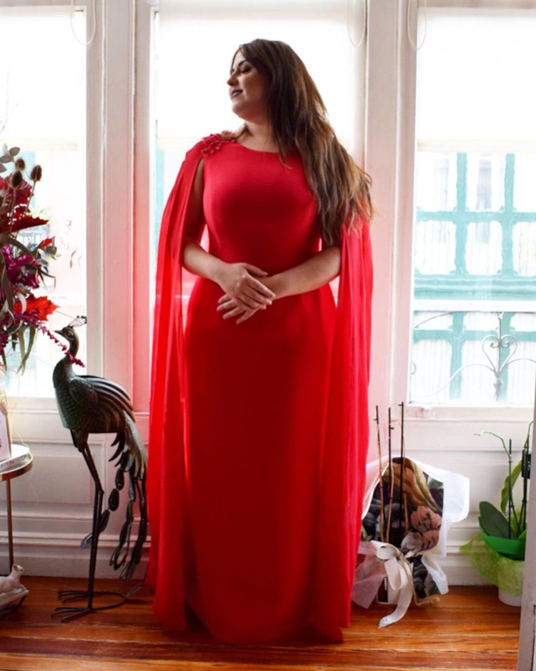 mother of the groom dresses red simple with cape aliciaruedaatelier