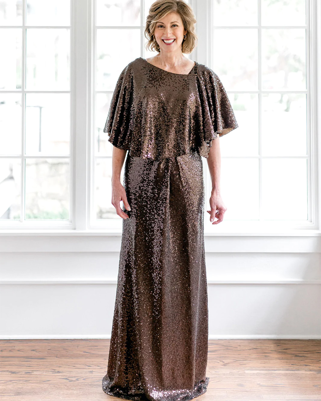 mother of the groom dresses sequins brown long revelry