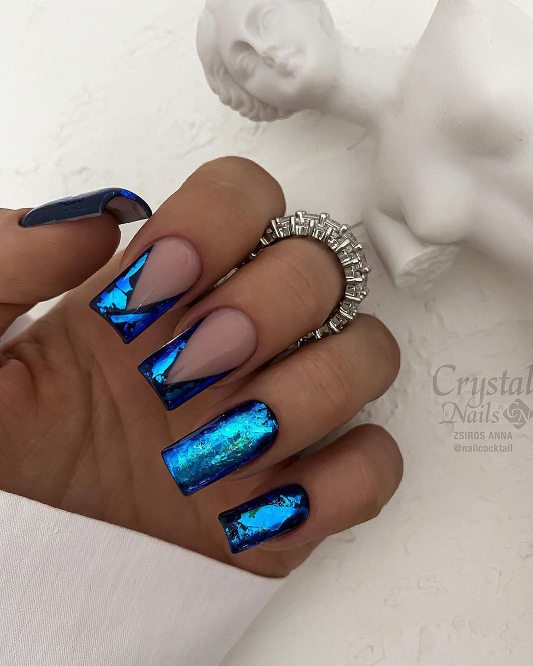 navy blue wedding nails acrylic long sparkle nailcocktail