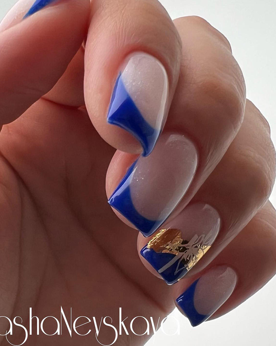 navy blue wedding nails french tips gold foil lyasha_nevskaya