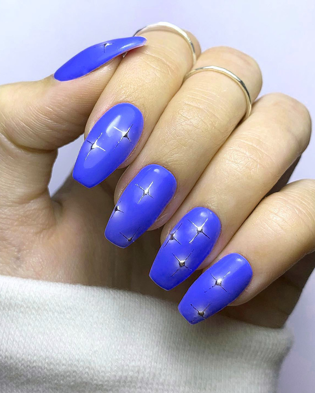 navy blue wedding nails long with silver stars amberjhnails