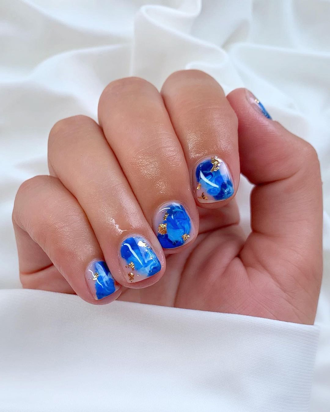 navy blue wedding nails natural short marble gold charsgelnails_