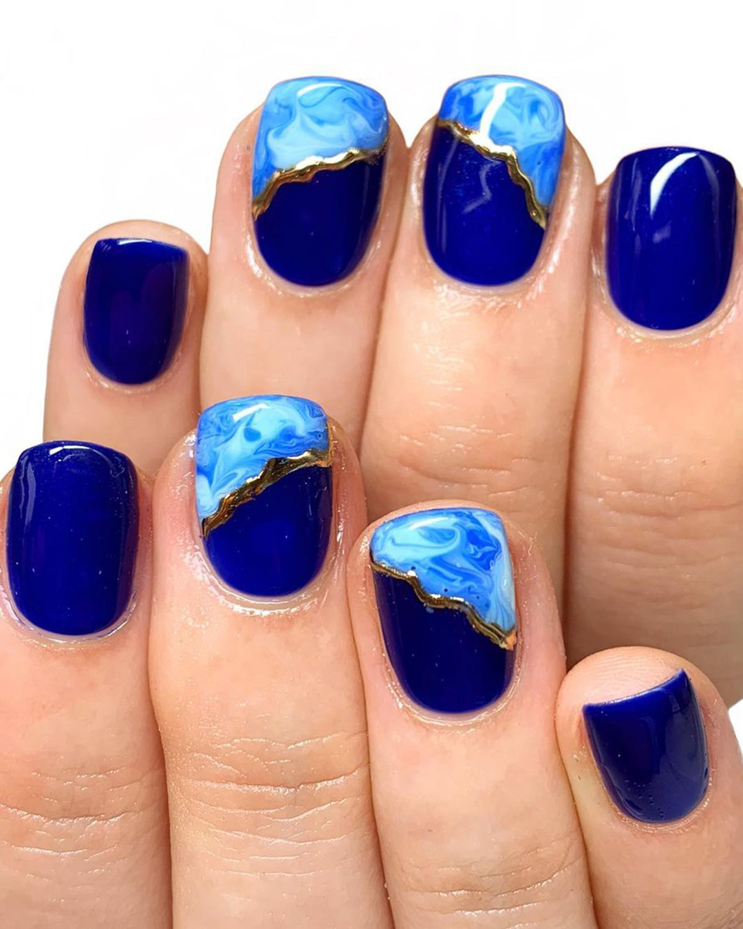 navy blue wedding nails short marble and gold charsgelnails_
