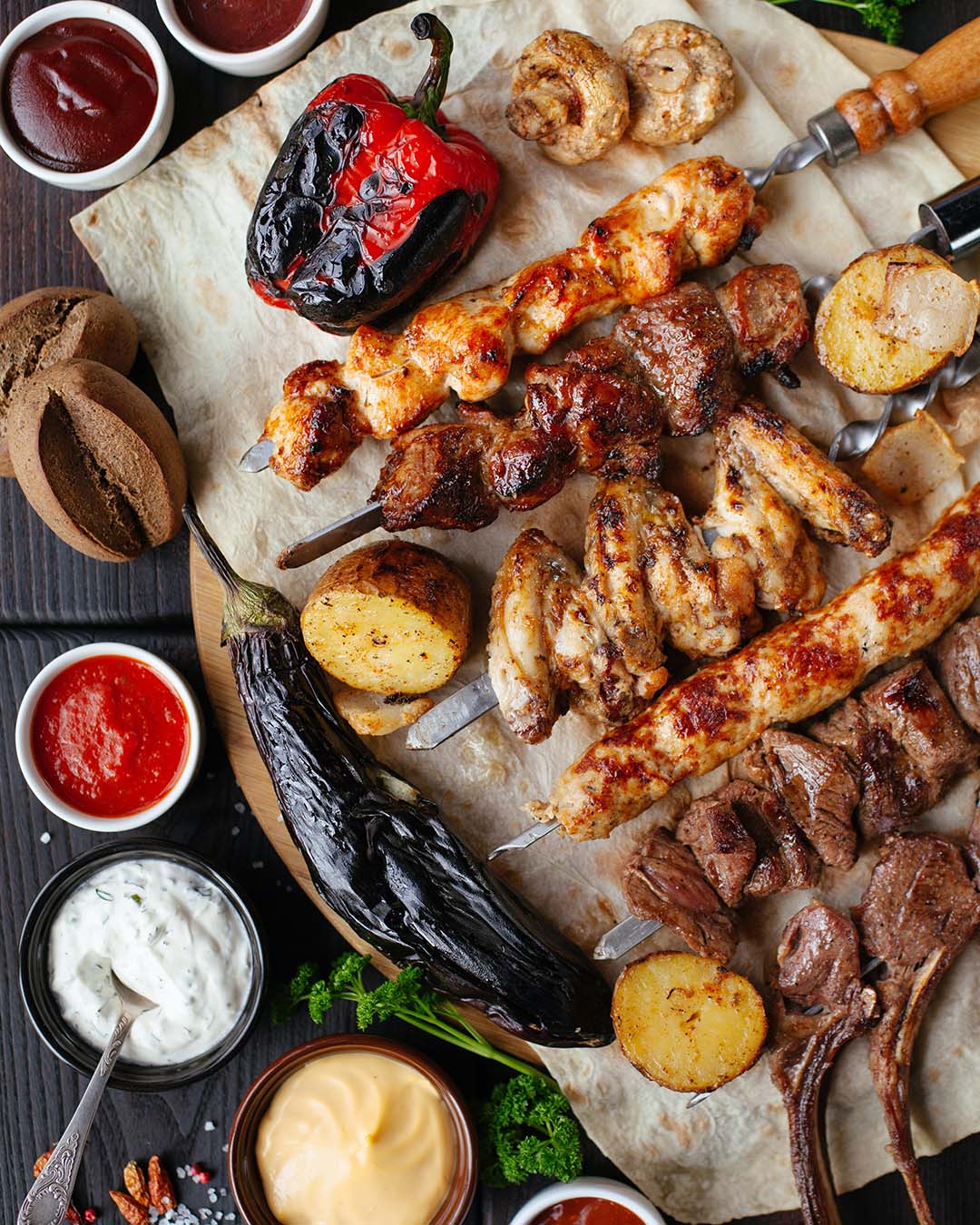 wedding food ideas various grilled meats and vegetables victoria shes unsplash