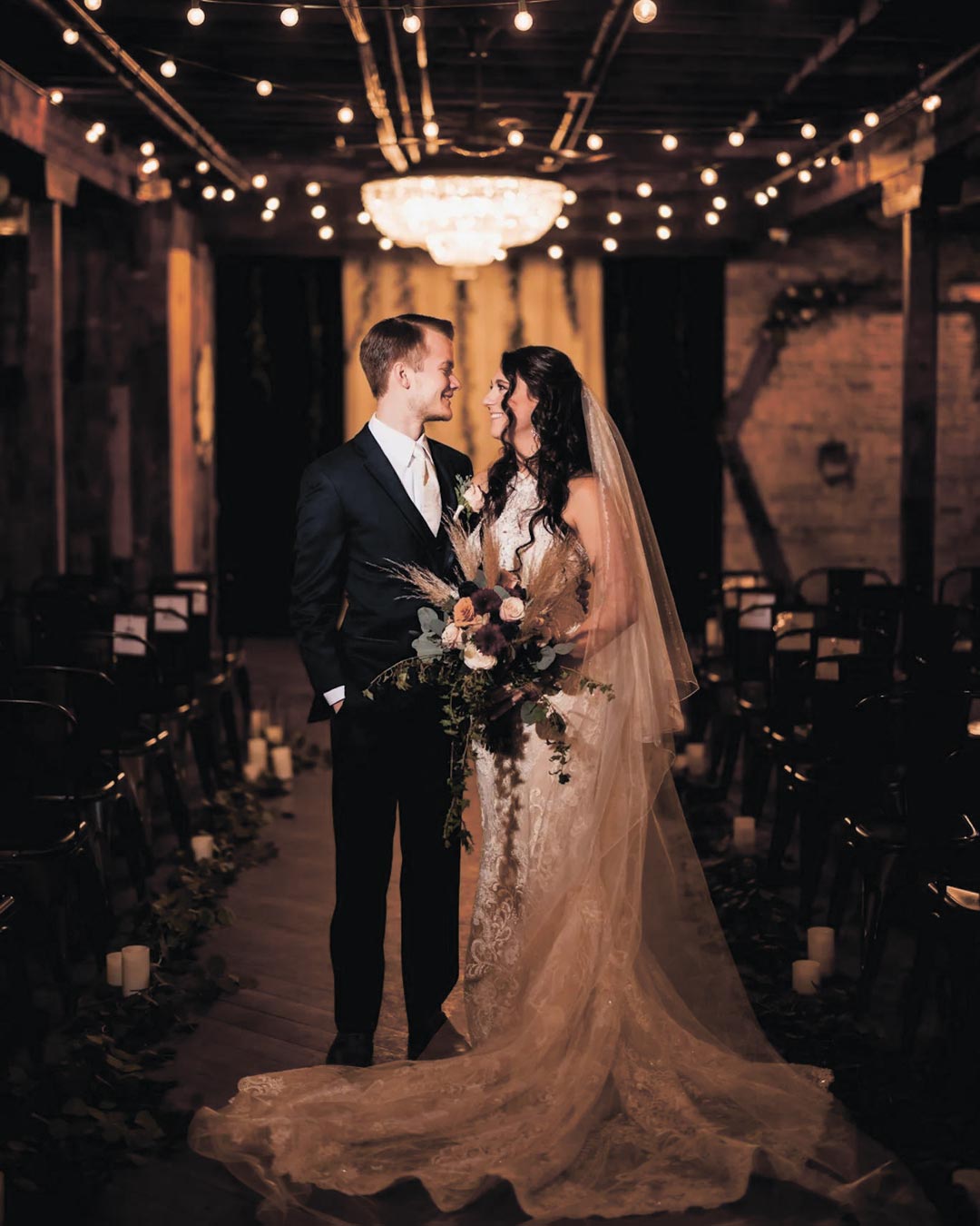 best illinois wedding venues bride groom barn indoor lights